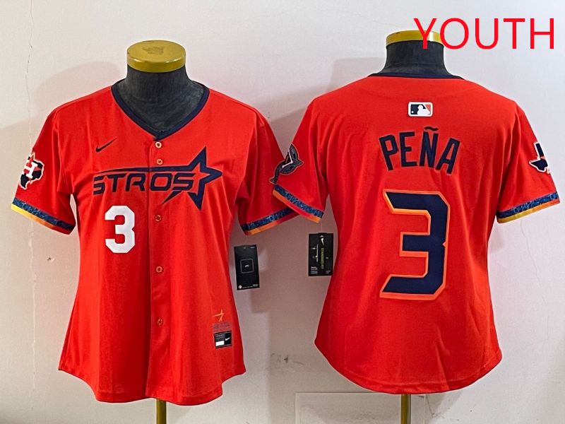 Youth Houston Astros #3 Pena Orange Fourth generation Joint Name Nike 2025 MLB Jersey style 2